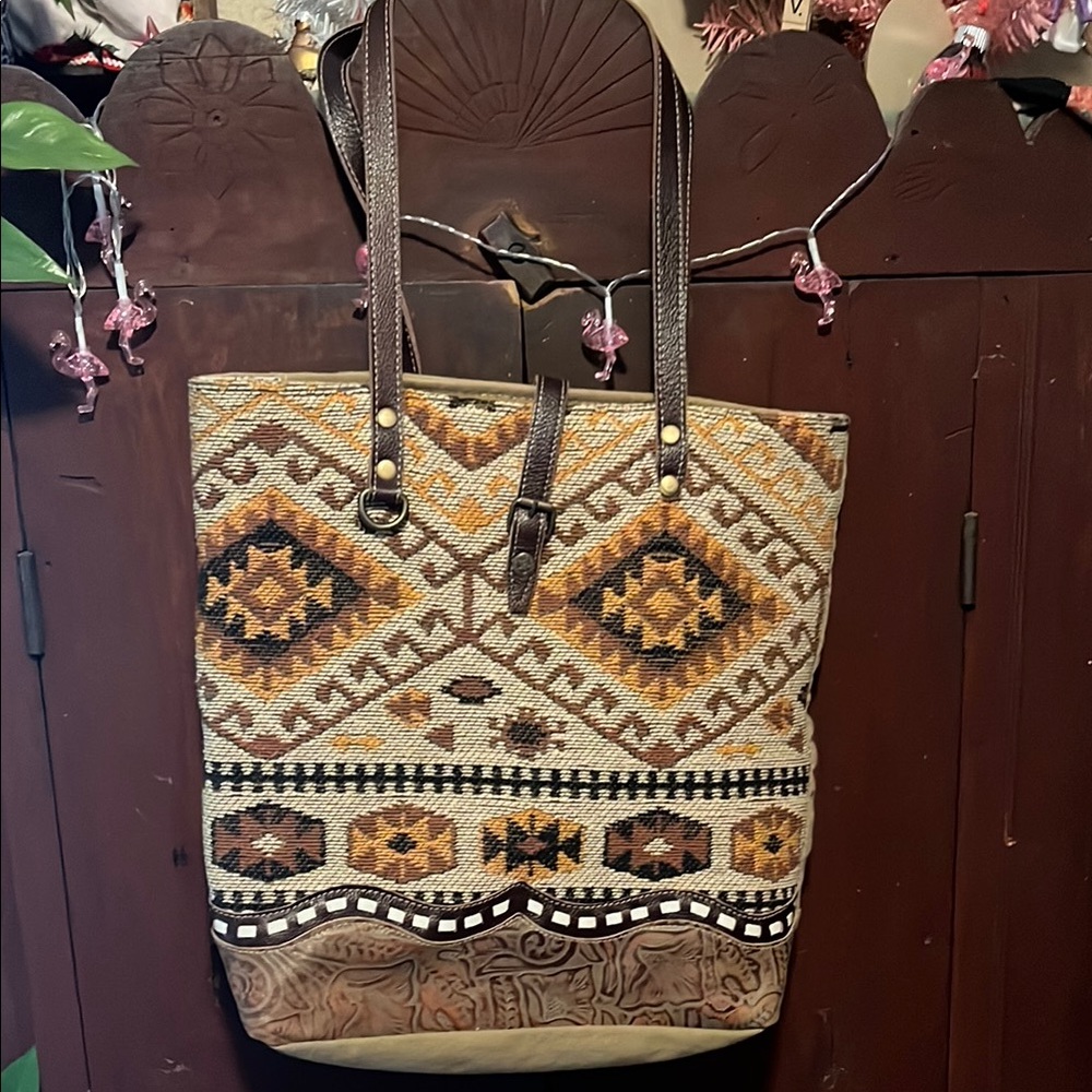Brown Patterned Tote Bag